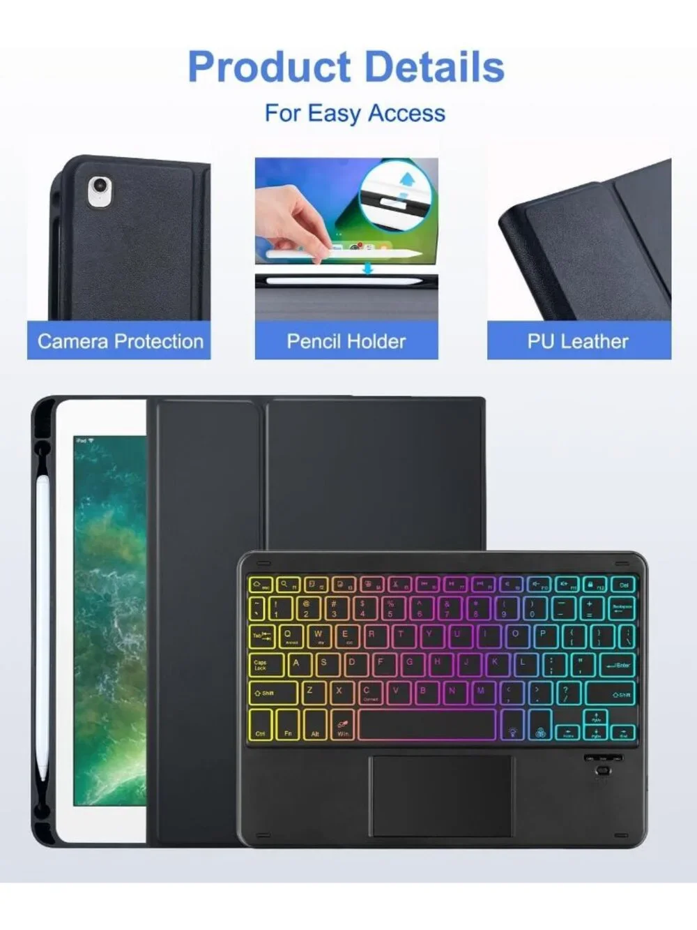 10.2-Inch Touchpad Keyboard Case for iPad 9th/8th/7th Gen - Slim, Lightweight